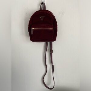 Guess Logo Velour Mini Backpack Purse Bag - Burgundy Dark Red